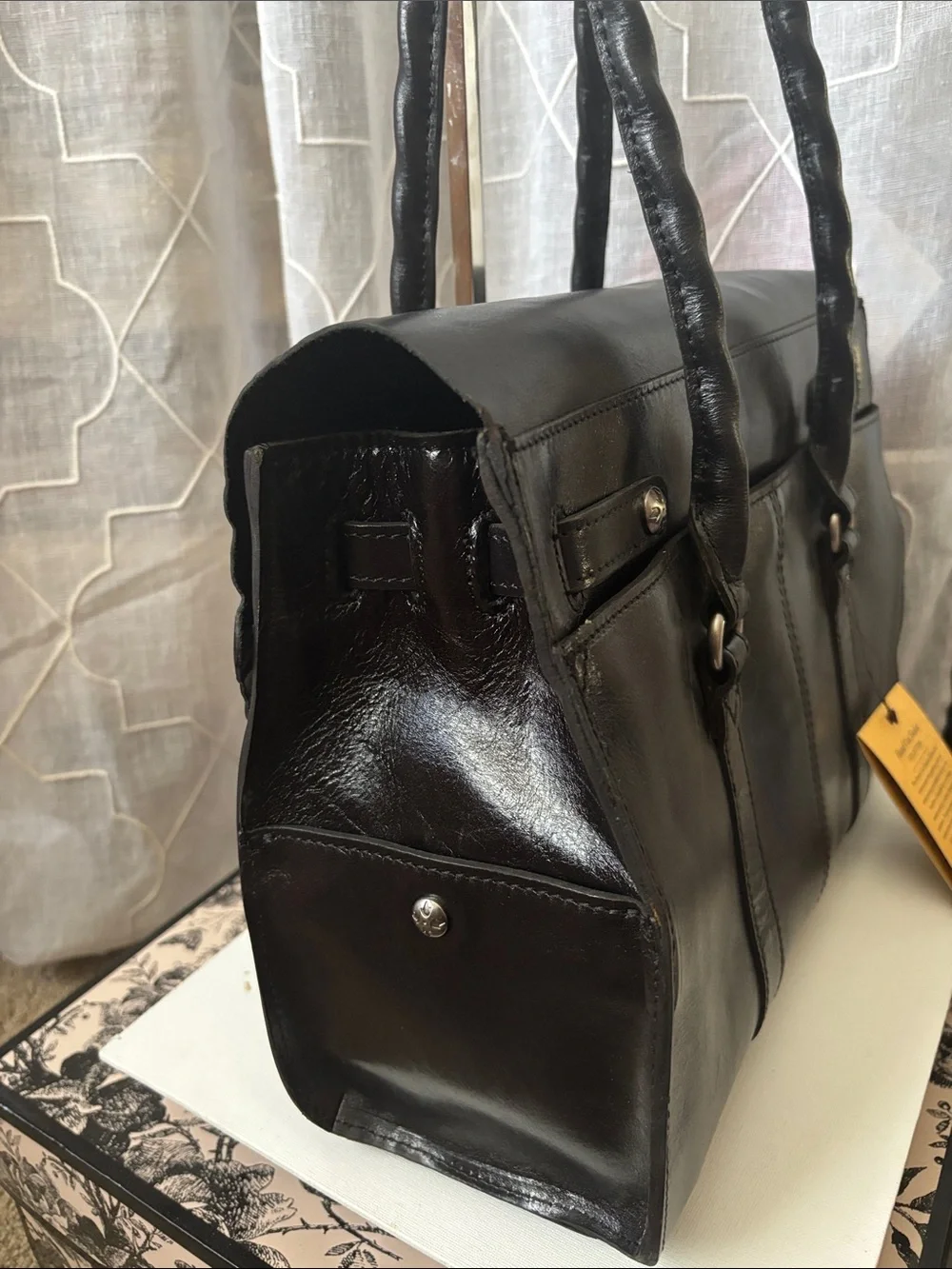 Patricia Nash Vienna Black Floral Embossed Leather Satchel